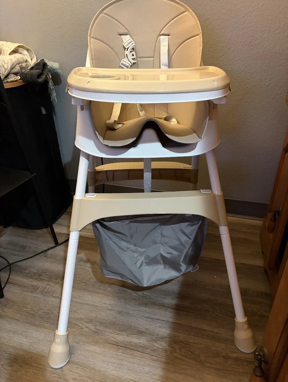 Beige Convertible Baby High Chair with Removable Tray